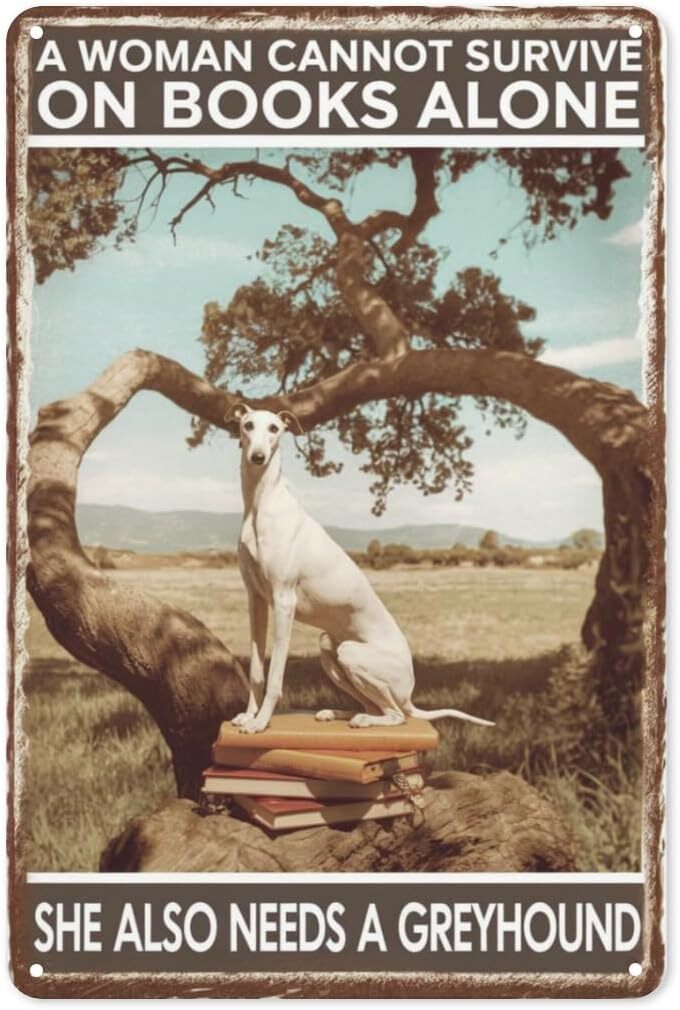 Book & Dog Lover Tin Sign 8X12IN Vintage Metal Wall Art for Library, Study Nook