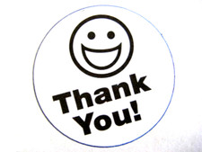 500 BIG THANK YOU SMILEY LABEL STICKERS white.