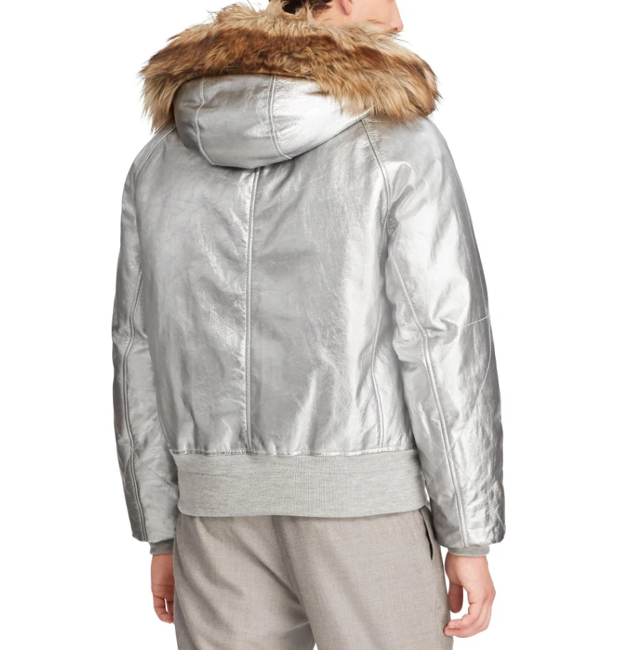 Chaqueta de bombardero Ralph Lauren etiqueta púrpura cuero de oveja lámina metálica $4,995  Foto 4 de 4