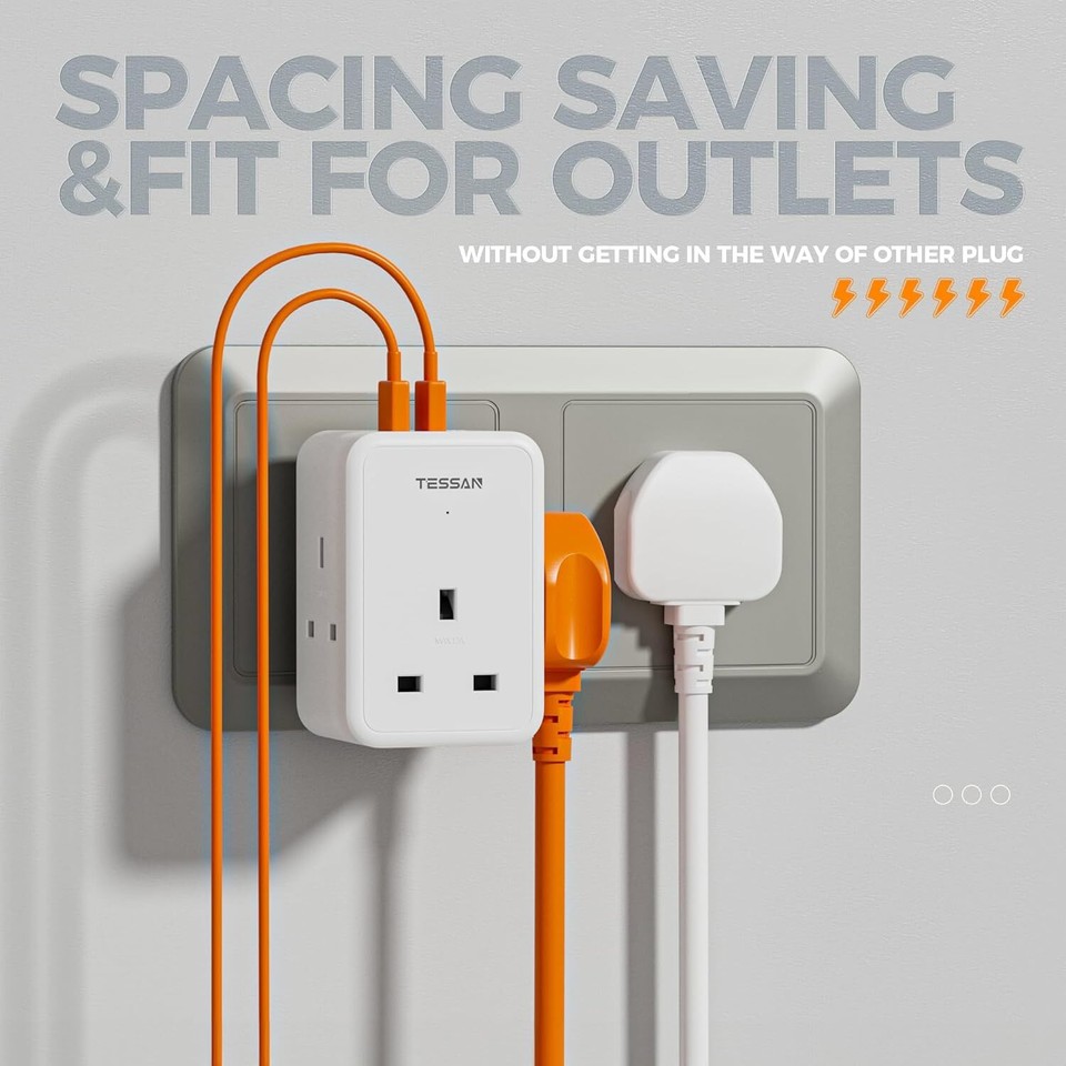 3 Way Cube Plug Extension Socket Multiplug Extender with 3 USB Charging ...