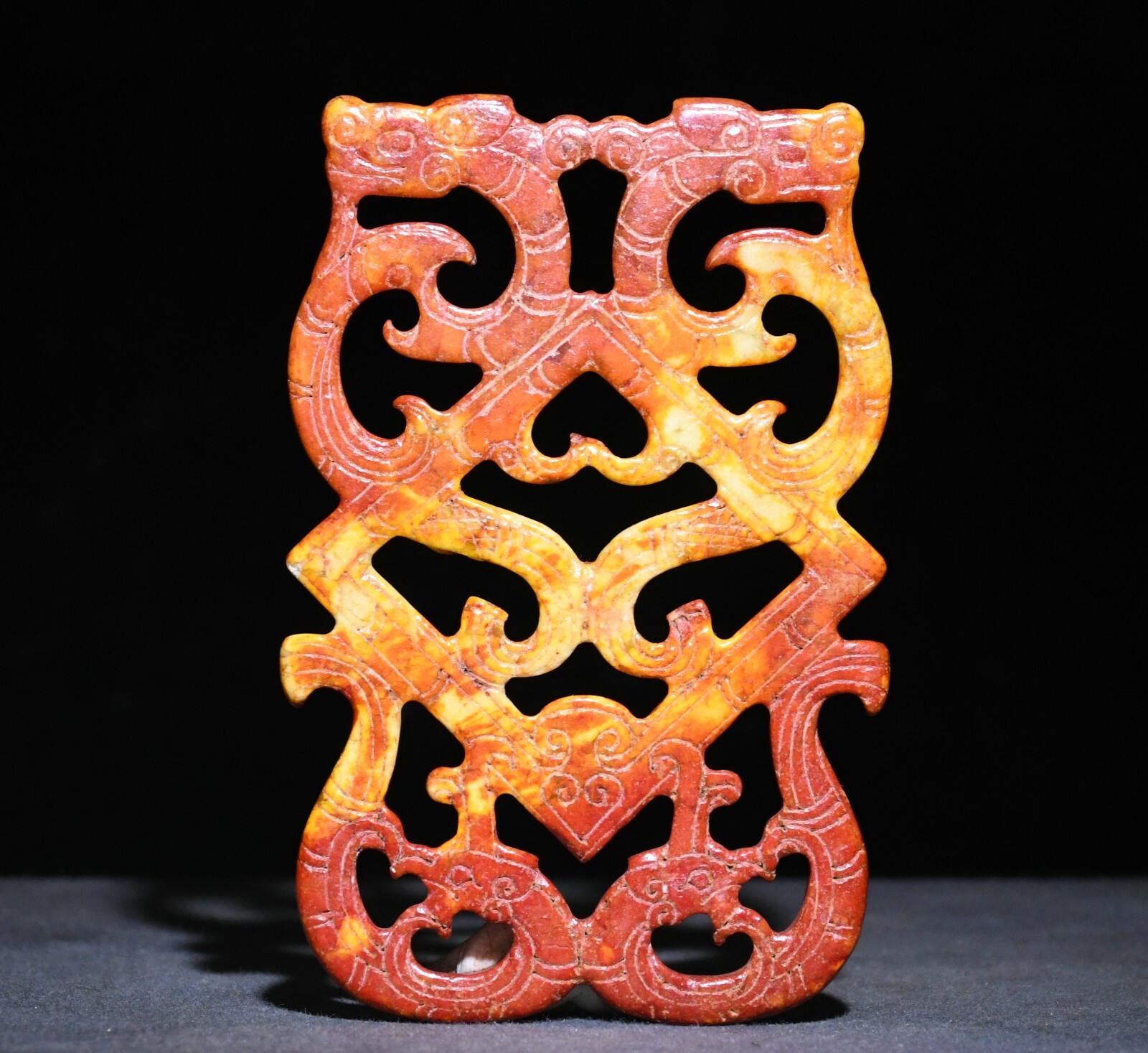 9CM Chinese Dynasty Old Jade Carve Feng Shui Dragon Phoenix Beast Yubi Yu Bi