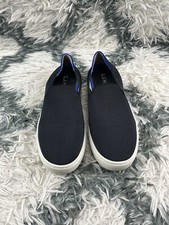 Rothy's Womens The Sneaker Slip On Shoe Black Blue Trim Size 8