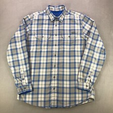 Eddie Bauer Shirt Mens Large Tall Blue Gray Plaid Travex Long Sleeve Button up