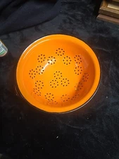 VTG. Huta Silesia Orange Enamelware Colander Strainer  Made In Poland 1960's