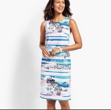 Talbots Sleeveless Costal Seaside Harbor Print Cotton Sheath Dress Size 10