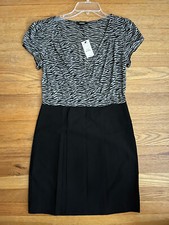 Black gray animal print Express NWT stretch dress sz M layover semi sheer bodice