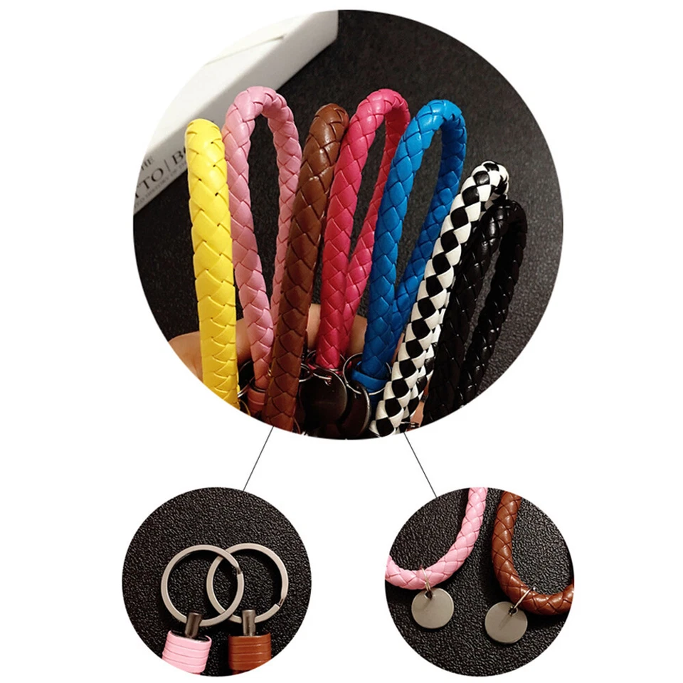 1pc Leather Rope Strap Weave Keyring Key Chain Ring Key Fob Colorful Keychain - Image 4 of 4