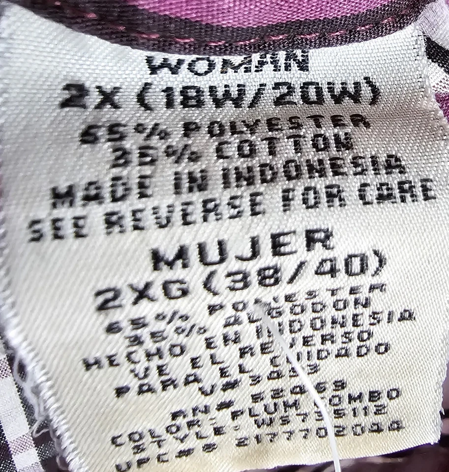 Camisa blusa top ciervo blanca para mujer talla 2X 18W/20W púrpura negra blanca a cuadros Foto 3 de 4