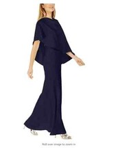 NWT Calvin Klein Crepe Drape Neck Capelet Long Gown in Twilight Navy 189