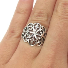 MAINLAND 925 Sterling Silver Vintage Ornate Floral Ring Size 6