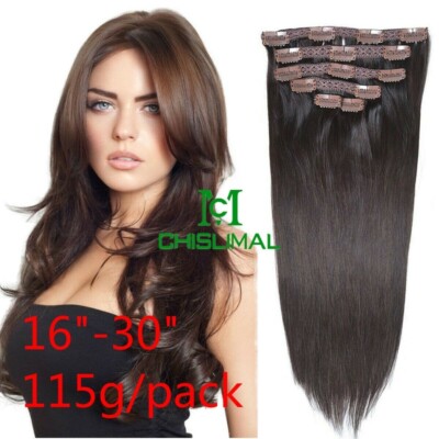 14 Inch Human Hair Clip-In Extensions 7 Piece Set 115g Straight Amazon.com : 14 Inch Clip-in Hair Extensions Remy Human Hair  main image 2