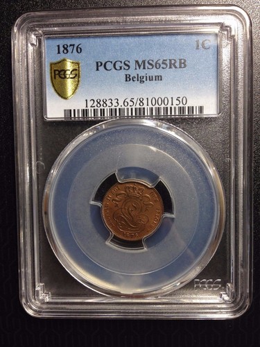 PCGS-MS65RB 1876 BELGIUM 1CENTIME GEM BU NICE COIN - Picture 3 of 4