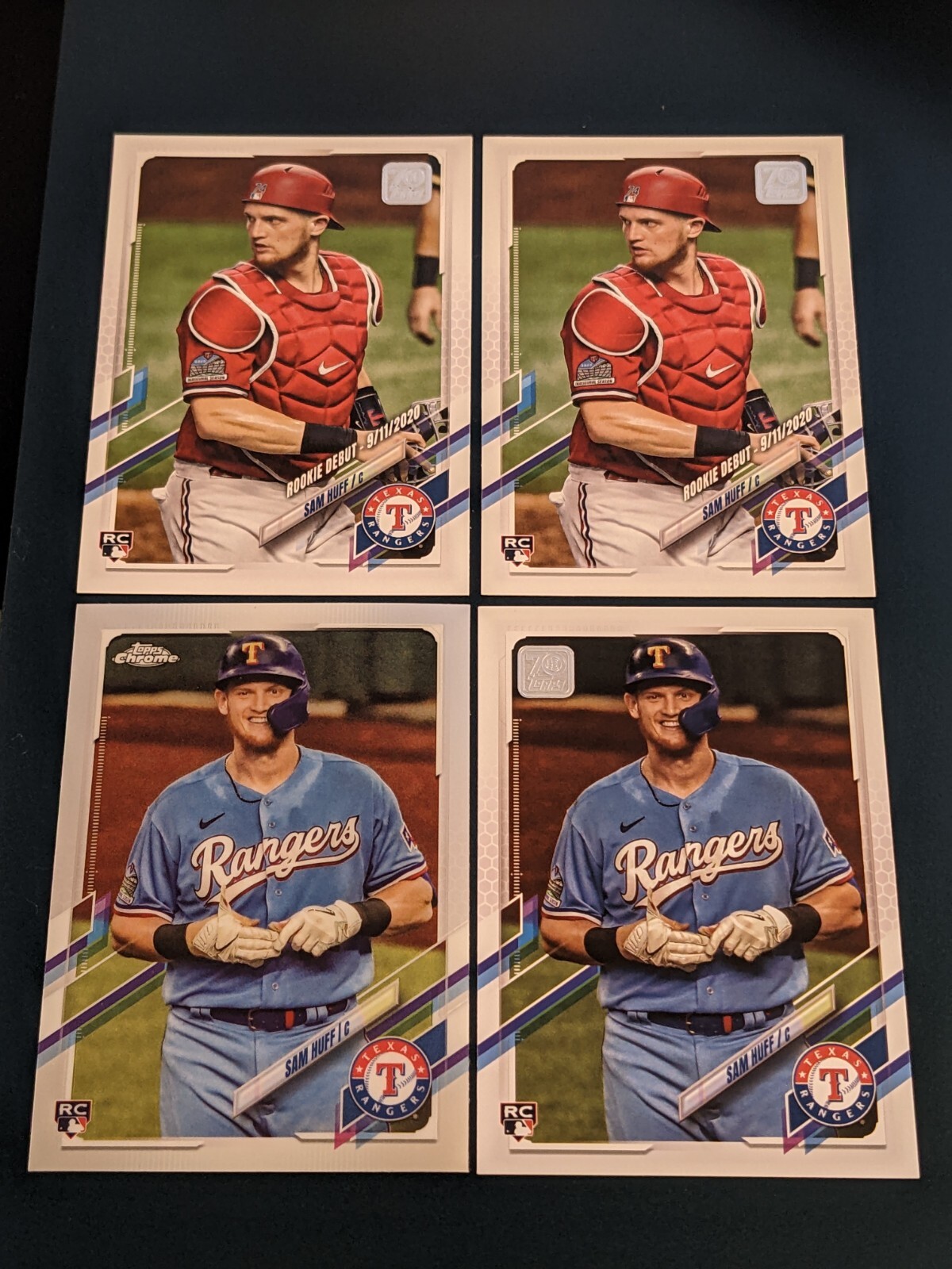(4) Sam Huff 2021 Topps Chrome Rookie Card #81 Topps #654 #US71 RC Texas Rangers