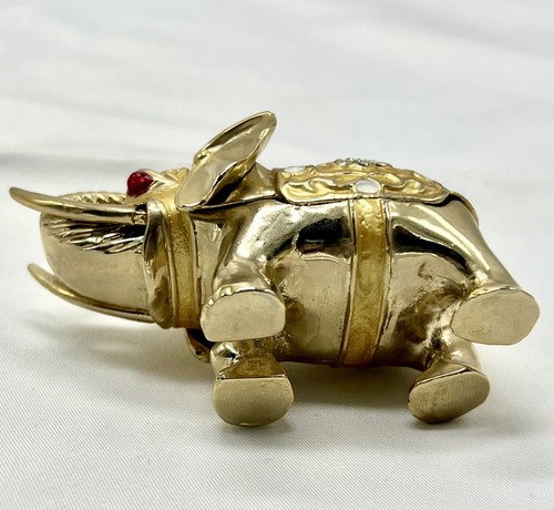 Glückselefant Schmuck Schmuckkästchen goldfarben Metall Elefantenrüssel hoch mit Schmucksteinen besetzt - Bild 9 von 11