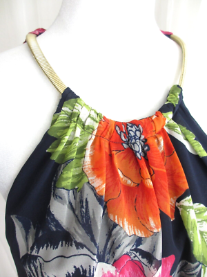 Eliza J Dress Women's 6 Maxi Navy Pink Floral Halter High Low Chain  Neckline | eBay