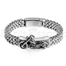 Mens Gothic Biker Stainless Steel Casting Motorcycle Buckle Bracelet Bangle Cuff