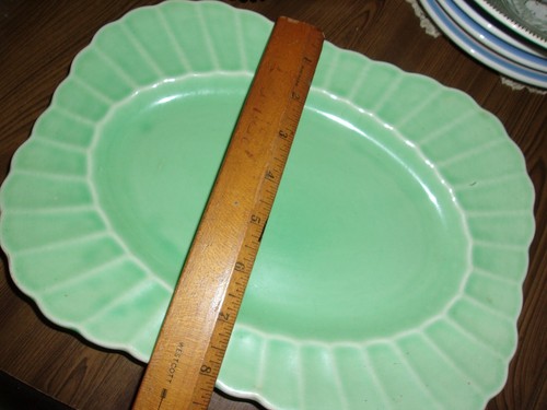 platter; vintage ceramic pc. pale jade color. no cracks or chips.lovely pc. - Picture 4 of 5