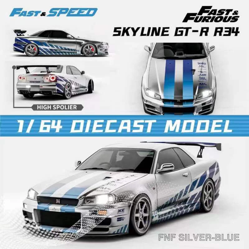 Fast Speed 1:64 Model Car Nissan Skyline GT-R MK5 R34 Alloy