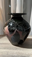 Hand Blown  Singed Black Art Glass Vase