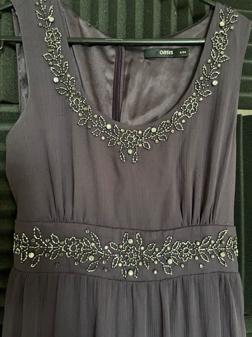 Oasis Size 16 Gown Plum Embellished Sequin Beaded Mesh Maxi Dress BNWOT |  eBay
