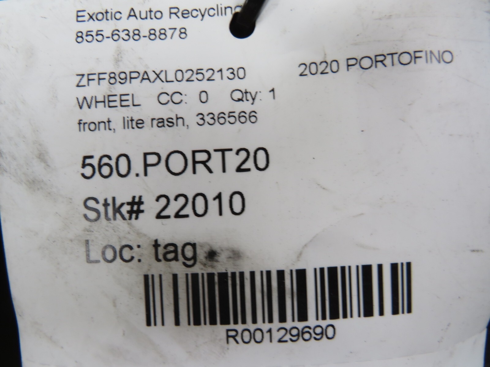 Ferrari Portofino, Front Wheel, Curb Rash, Used, P/N 336566