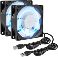 2Pcs 80Mm/3.15Inch DC 5V Computer Case Fan 80X80X25Mm USB 8025 Blue LED Power Co