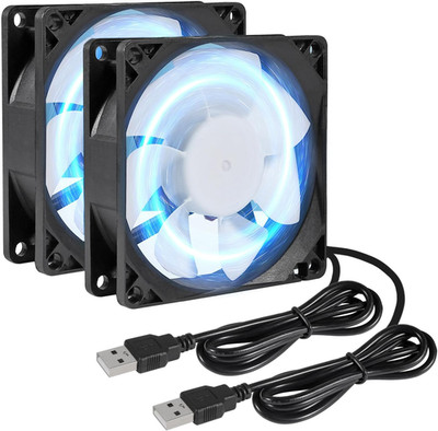 2Pcs 80Mm/3.15Inch DC 5V Computer Case Fan 80X80X25Mm USB 8025 Blue LED Power Co