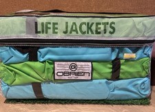 O'Brien 4-Pack Adult Life Jackets Vest Type II Storage Case Carry Bag Blue/Green