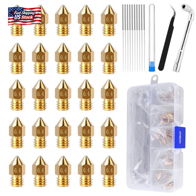 Comgrow 25PCS MK8 Ender 3 V2 Nozzles 0.4MM, 3D Printer Brass Hotend Nozzles with
