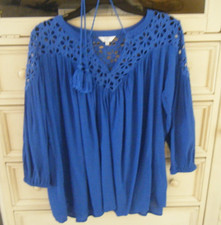 Crown & Ivy Blue Eyelet Top Size XS