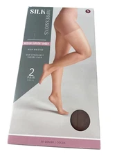 Silk Impressions Pantyhose Size Small Medium Support Sheer 2 Pairs 30 Denier NEW