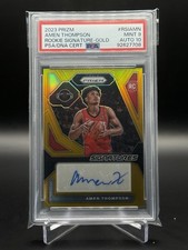 Amen Thompson 2023 Panini Prizm RC Rookie Signatures Gold #9/10 PSA 9 Auto 10