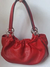 Francesco Biasia Red Shoulder Hobo Bag Silver Hardware Snap Closure 