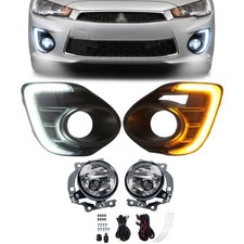 Led Fog Lights Drl For 2016-2017 Mitsubishi Lancer Clear Lens Front Bumper Lamps