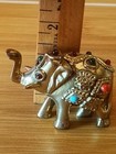 Vintae Miniature Indian Brass Elephant Figurine,with Multi-colored stones — photo 7