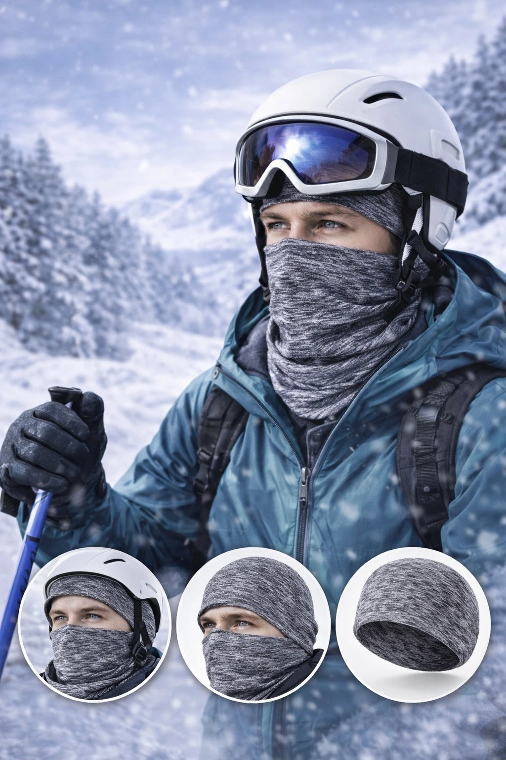 Winter Ski Beanie Neck Warmer Headband Set Thermal Stretch Unisex