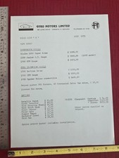 Original 1972 Alfa Romeo Junior Gt Gtv Spyder Veloce Conv Dealership Price Sheet