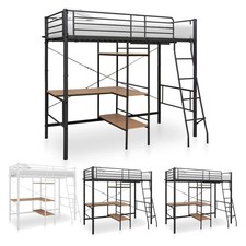 Bunk Bed with Table & Ladder & Safety Rails Metal Frame Kids Single High Sleeper