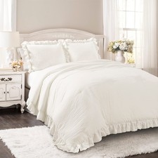 Lush Decor Reyna Ruffle Comforter Set - 3 Piece Cozy Full/Queen, White