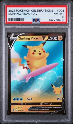 2021 POKEMON CELEBRATIONS #008 SURFING PIKACHU V PSA 8