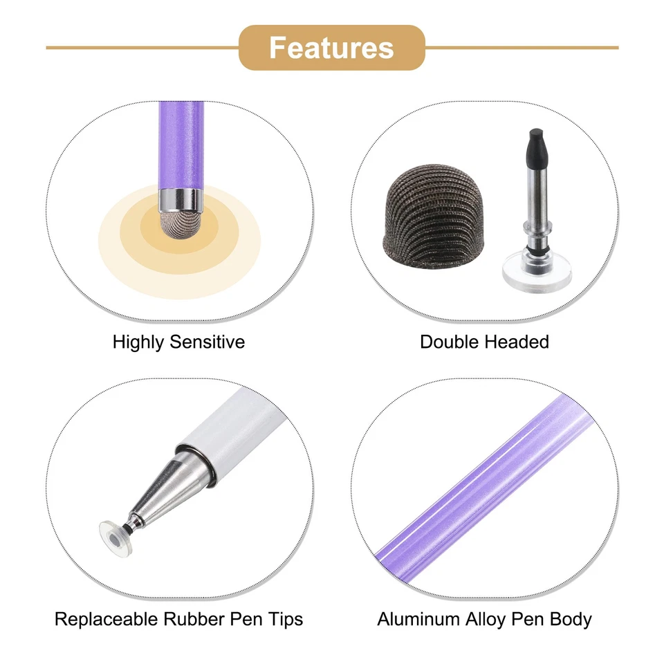 Bolígrafo con punta de lápiz óptico 3 en 1 bolígrafos de tinta universales, púrpura Foto 4 de 4