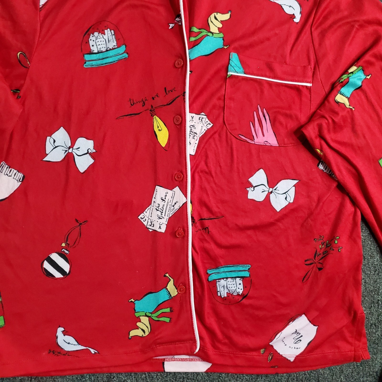 Kate Spade Pajamas Set Womens Sz Medium Red Long Sleeve Things We Love Christmas thumbnail 7