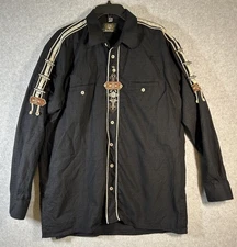 OS Trachten Mens Long Sleeve German Shirt Black XL Metal Enhancements on Sleeves
