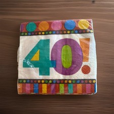 Happy Birthday 40th Dots Stripes Beverage Napkins 16 Ct. Forty Cocktail Vintage
