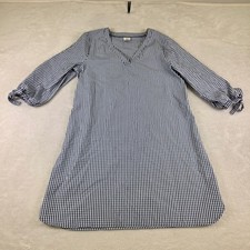 Wrapper Womens Navy Blue Gingham Check V-Neck Tie Sleeve Shift Dress Size M