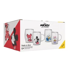 DISNEY COFFEE MUGS JOYJOLT DOUBLE WALLED GLASSES MICKEY MINNIE MOUSE 13.5oz 4 PC
