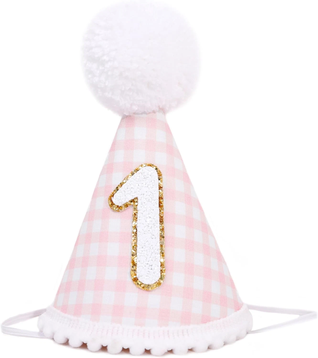Pink Gingham Style 1St Birthday Hat - 1St Birthday Party Hat for Girls, Baby Gir