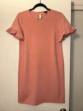 Ann Taylor Petite Light Pink Ruffle Short Sleeve Pencil Straight Dress EUC