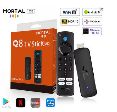 Mortal Q8 Android14 WIFI6 Voice Control TV stick 8K video Allwinner 16GB Storage
