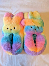 New Boy  Girl Kids Easter Peeps Plush Bunny Rainbow Slippers M 13 - 1
